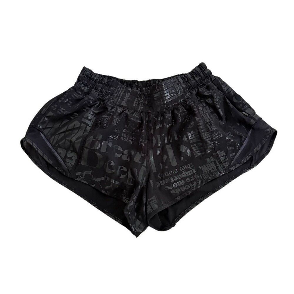 LULULEMON  20th MANIFESTO Hotty Hot II Black Foil Shorts Size 6 Small - Picture 1 of 8